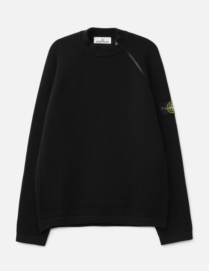 Stretch RWSA Wool Mock Neck Jumper With Diagonal Zip