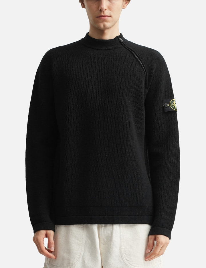 Stretch RWSA Wool Mock Neck Jumper With Diagonal Zip