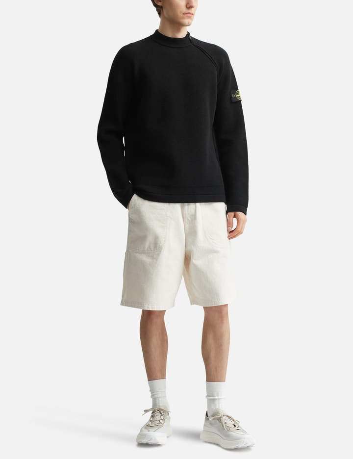 Stretch RWSA Wool Mock Neck Jumper With Diagonal Zip