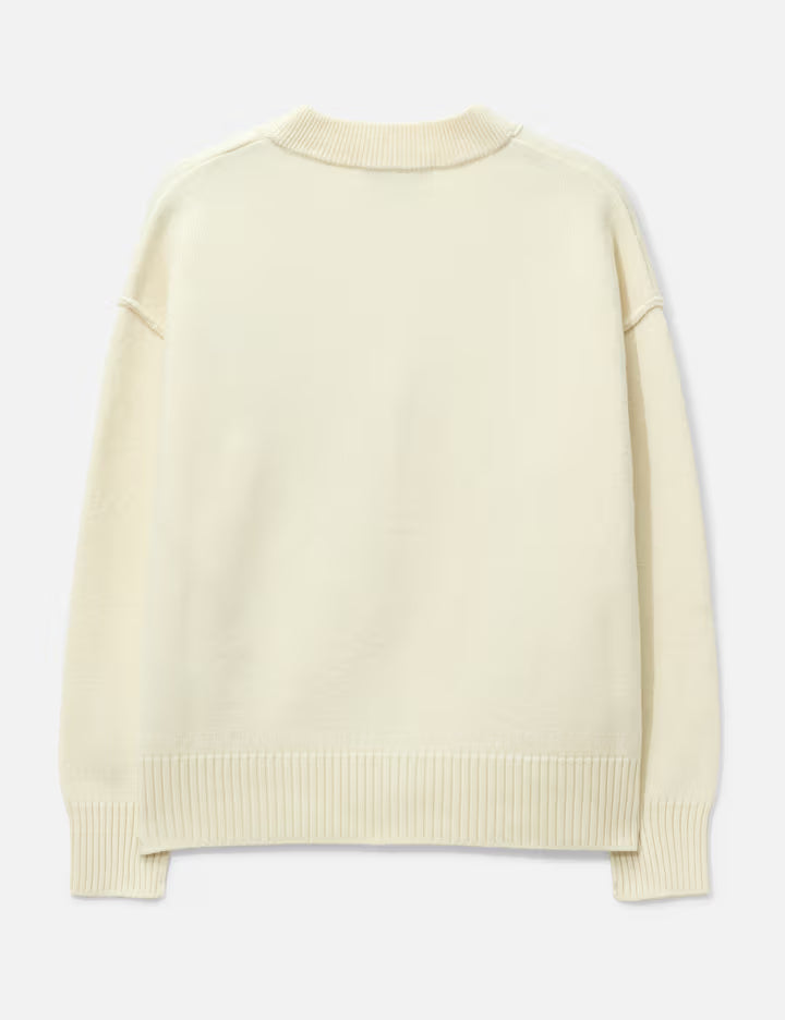 Natural Wool Cardigan With Contrasted Ami De Coeur