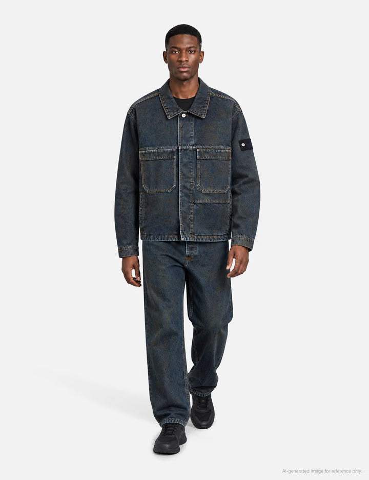 Laser Pigment Indigo Denim Biker Jacket