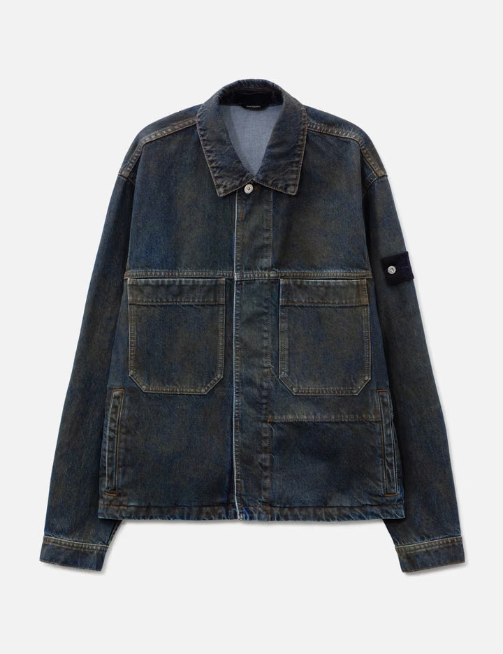 Laser Pigment Indigo Denim Biker Jacket