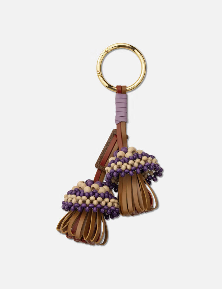 Leather Keyring With Wooden Bead Detail