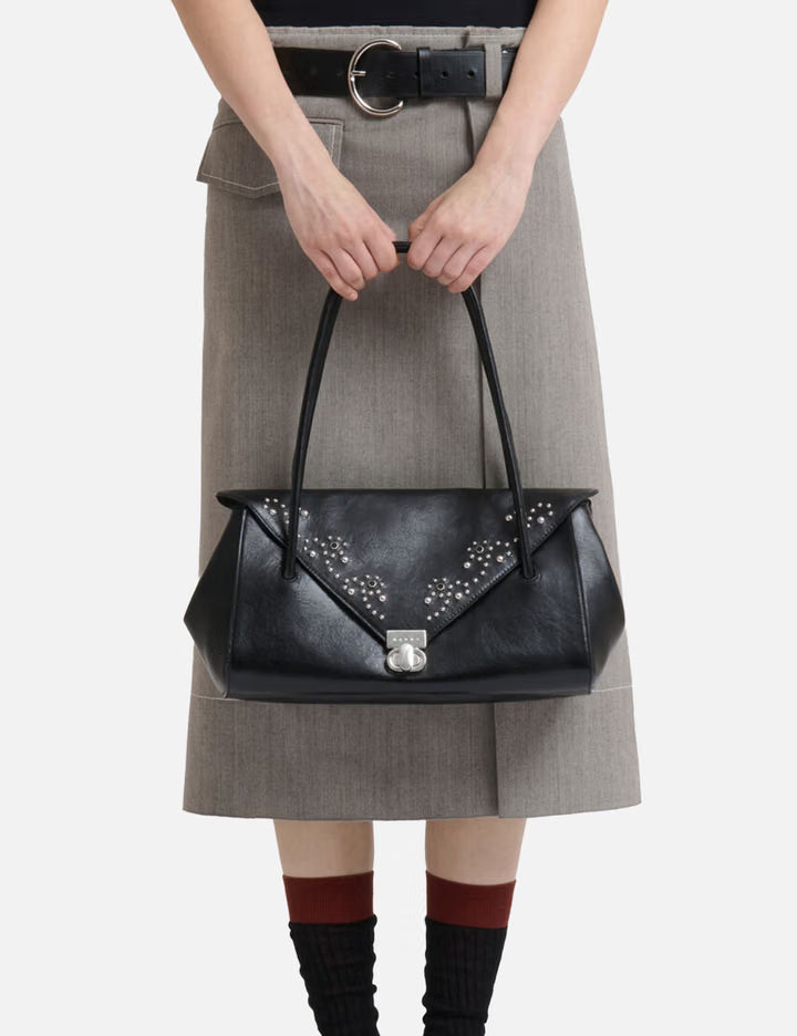 Leather Retro Shoulder Bag With Studs