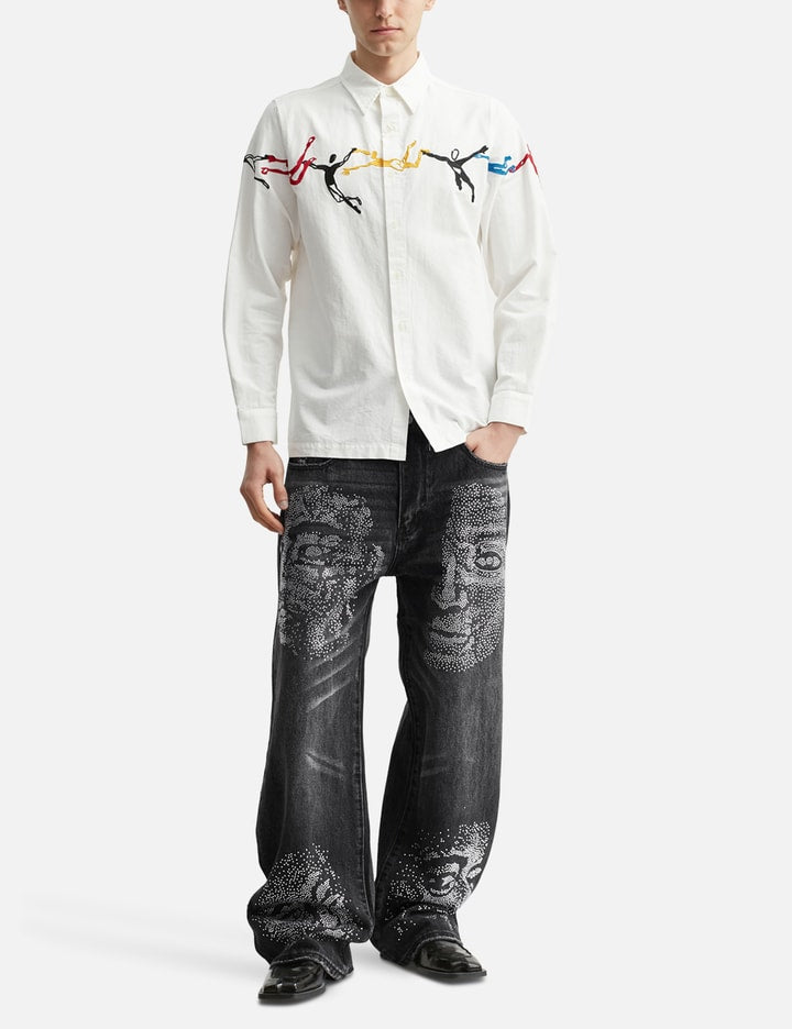 Embroidered Figures Button-Up