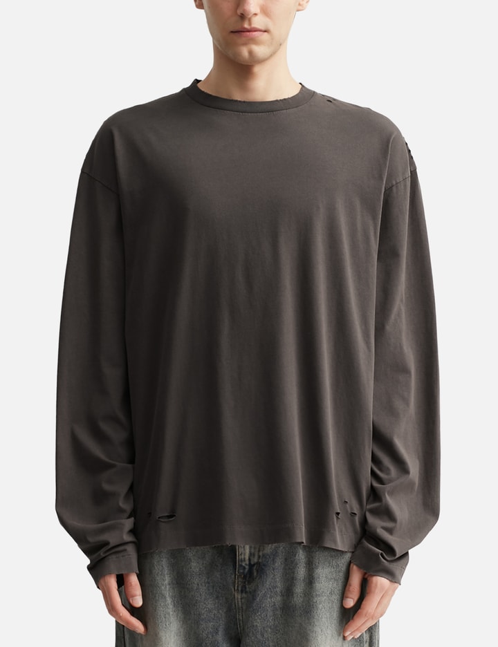 Faded Grey Aging Damaged Long Sleeve T-Shirt
