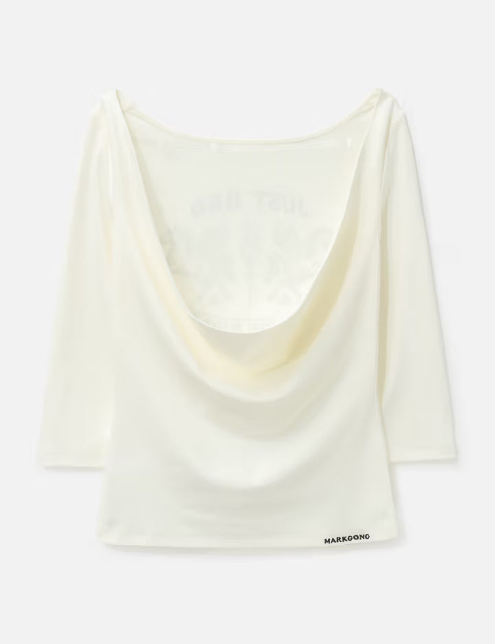 Fun Ride Printed White 3/4 Sleeve Cowl Neck Backless Top