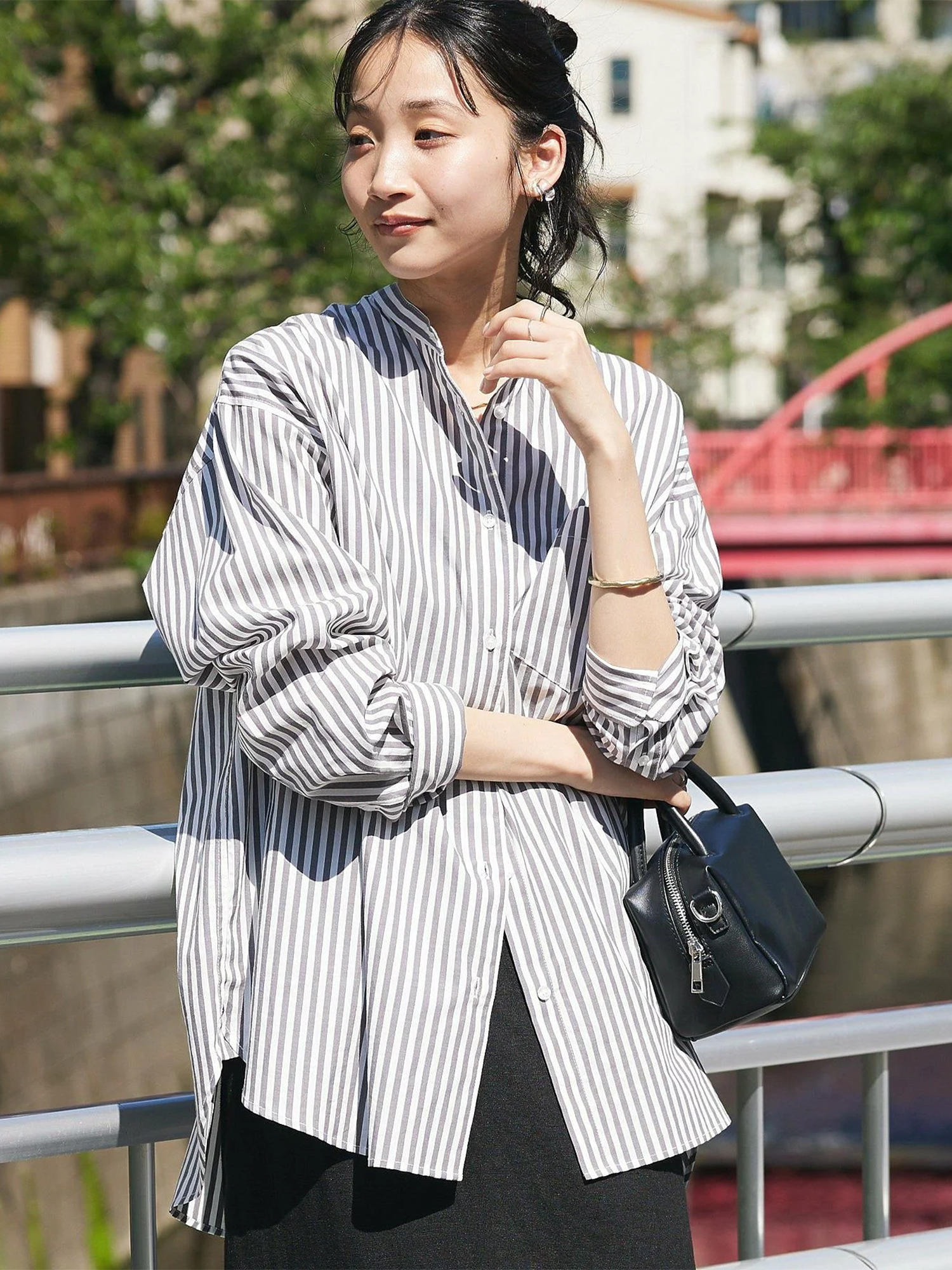 Hayato Band Collar Shirt - Stripe - Craft Standard Boutique