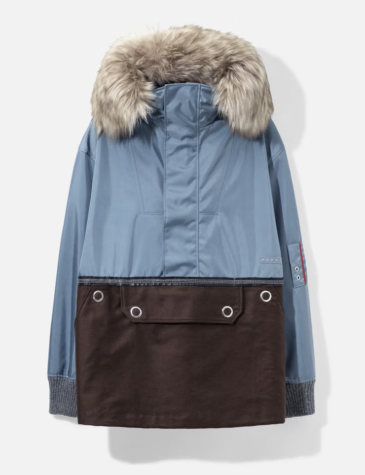 Nylon Half-Zip Jacket With Fur Collar