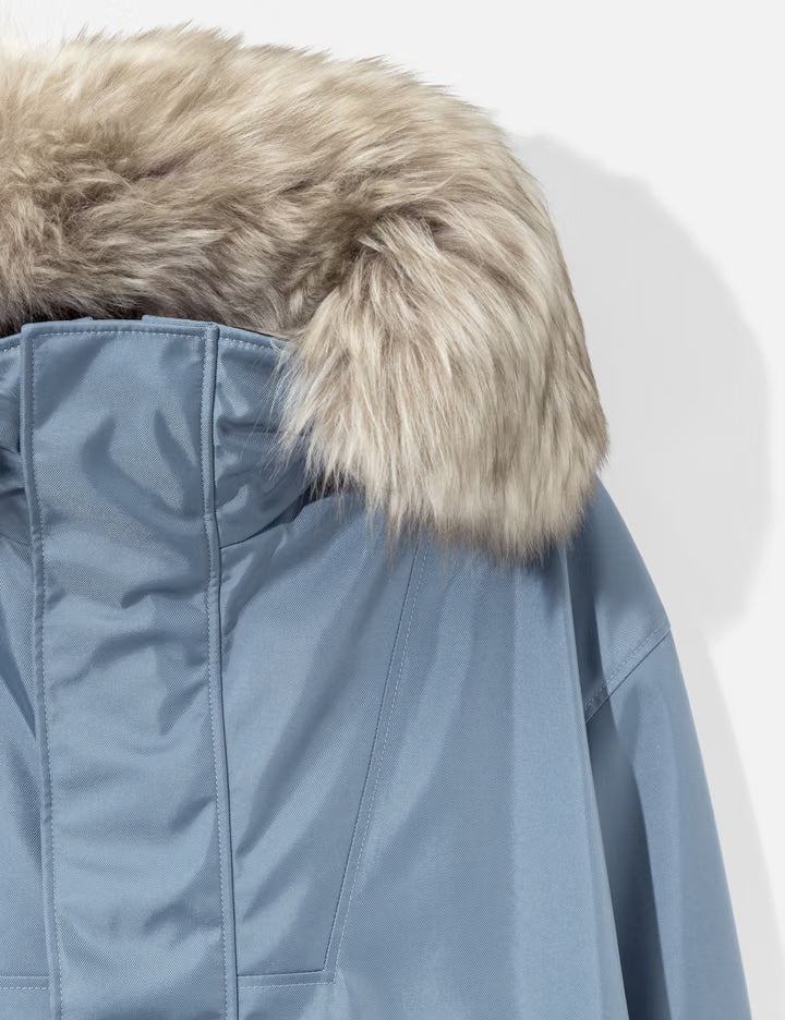 Nylon Half-Zip Jacket With Fur Collar
