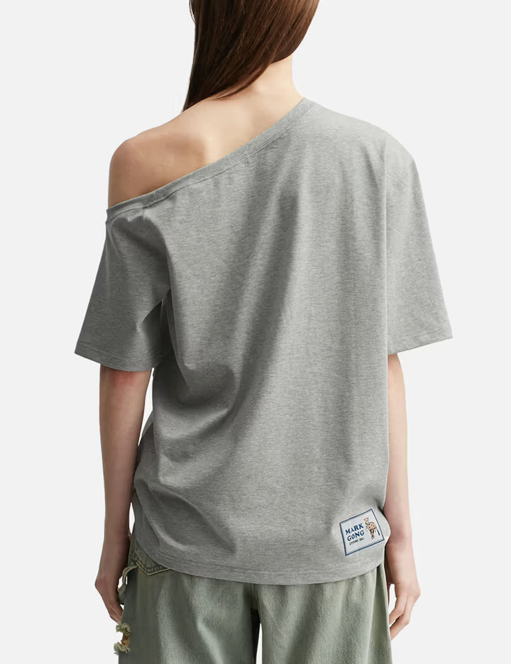 Off-Shoulder Short Sleeve T-Shirt With Sweet Treat Sheep Print