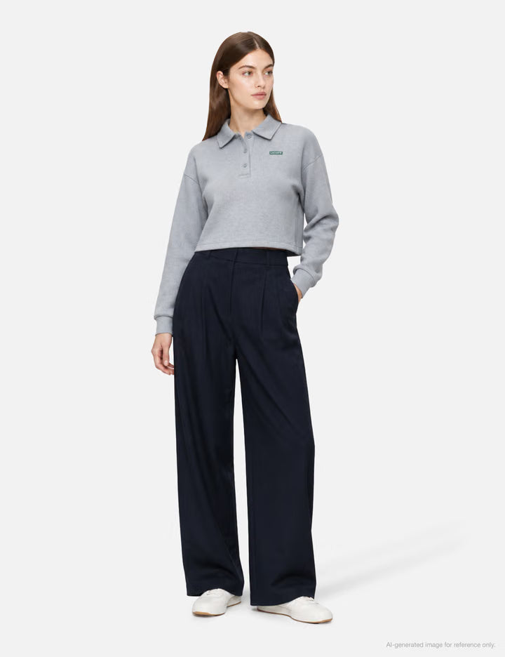 Oversized Ribbed Polo Collar Sweatshirt