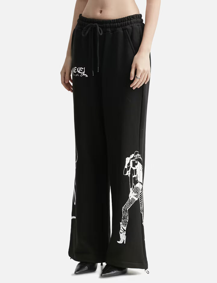 Cowgirl Print Wide Sweatpants Black