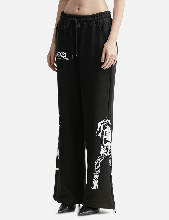 Cowgirl Print Wide Sweatpants Black