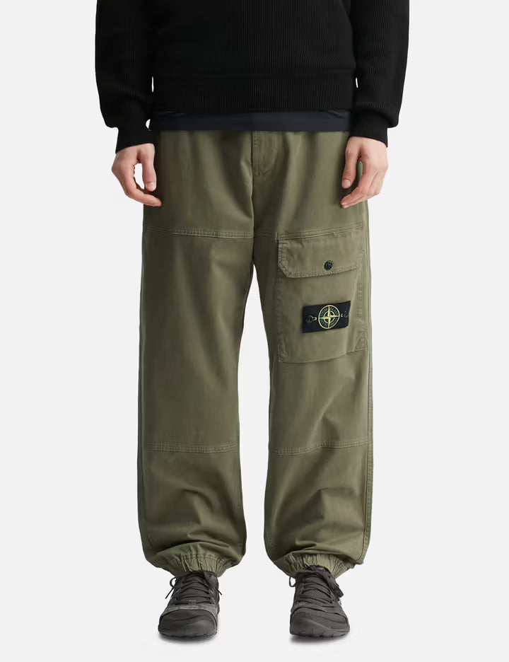 Organic Cotton Stretch Broken Twill 'old' Effect Cargo Trousers