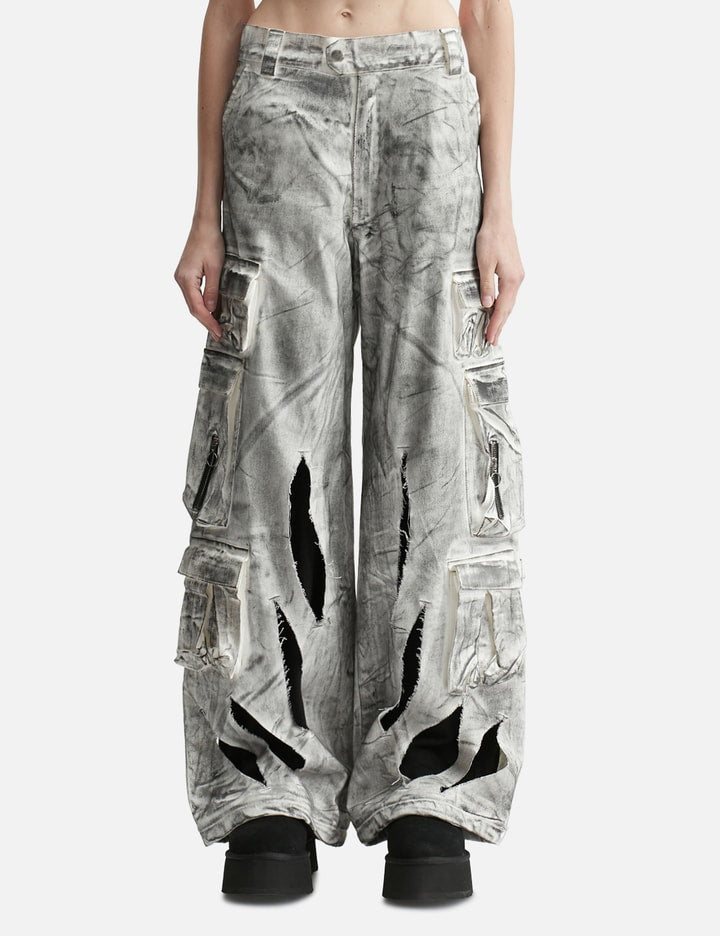 Waxed White Cargo Trousers