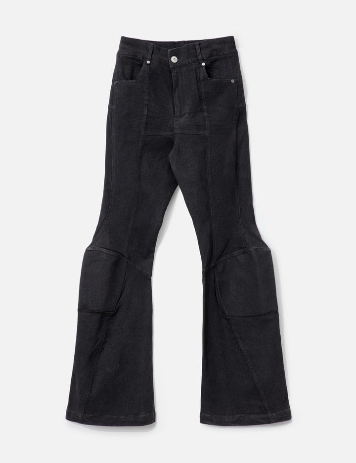 Padded Flared Black Denim Pants