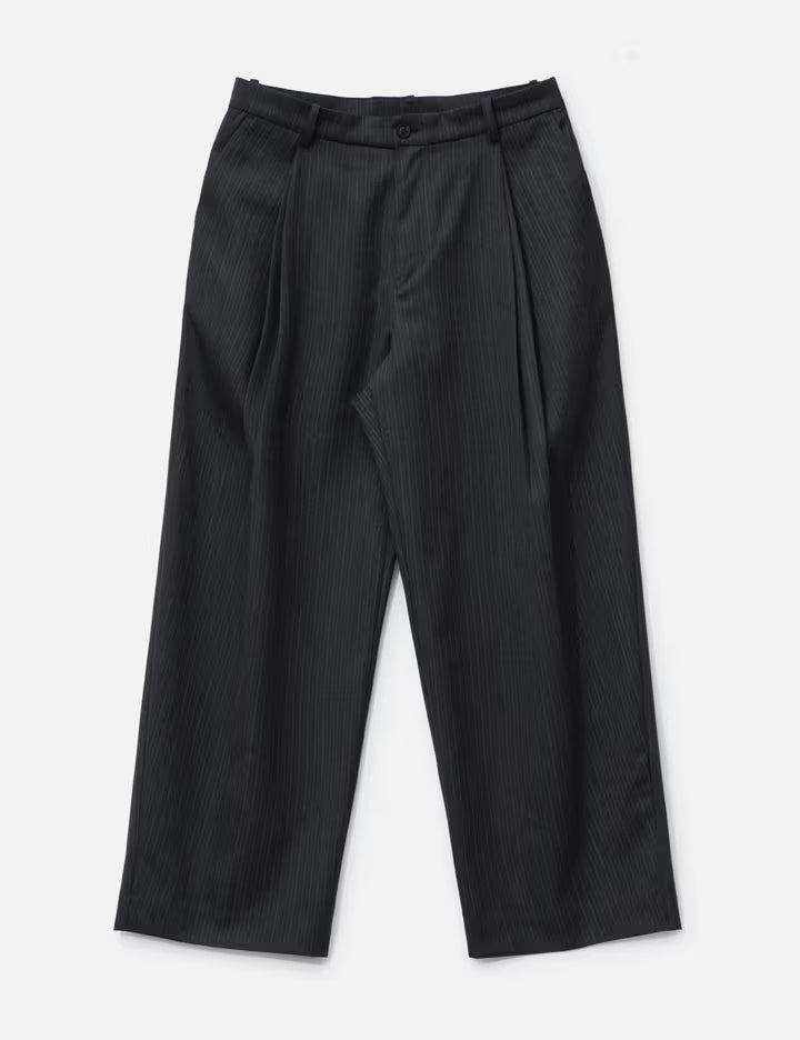 Stripe Wool Blend Pleated Trousers