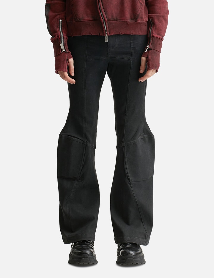 Padded Flared Black Denim Pants