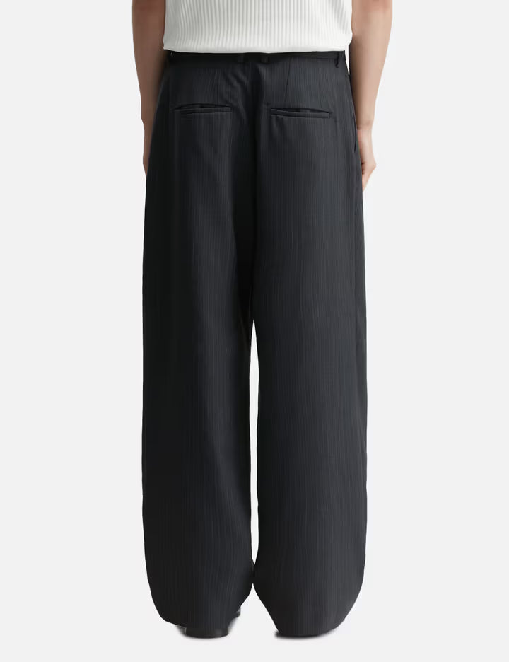 Stripe Wool Blend Pleated Trousers