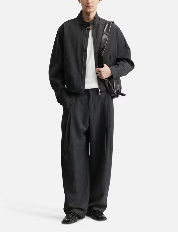 Stripe Wool Blend Pleated Trousers