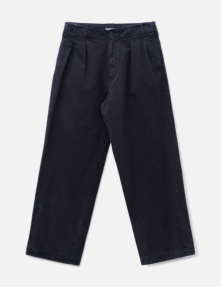 Peached Cotton Twill Garment-Dye 2 Pleated Trousers
