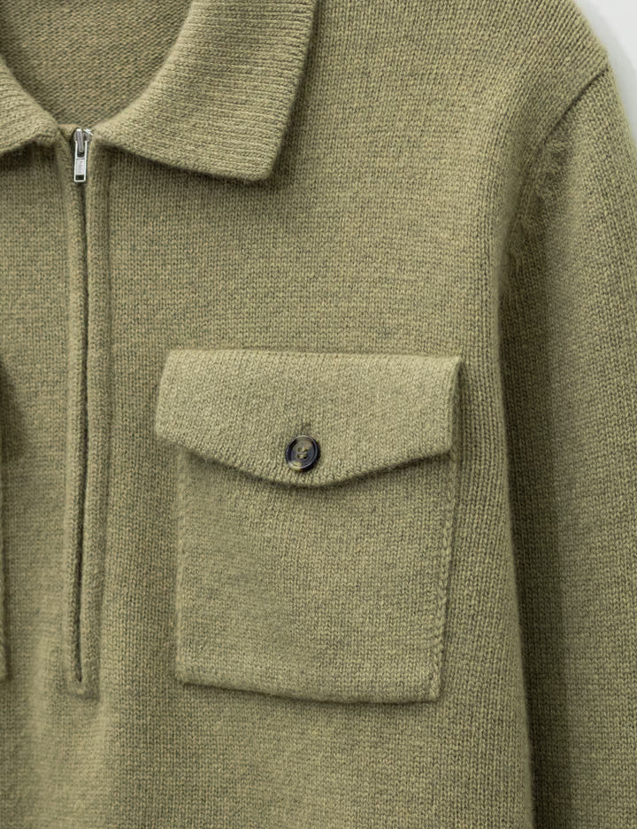 Pocket Collar Knit In Khaki