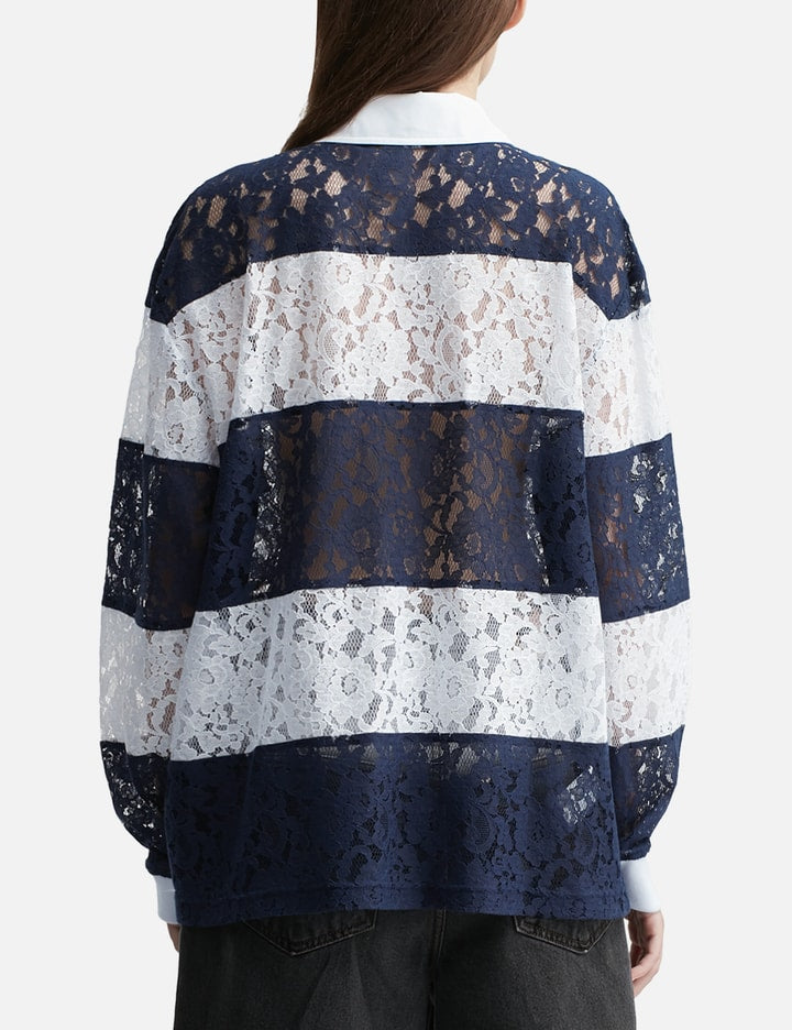 Navy Lace Stripe Piqué Top