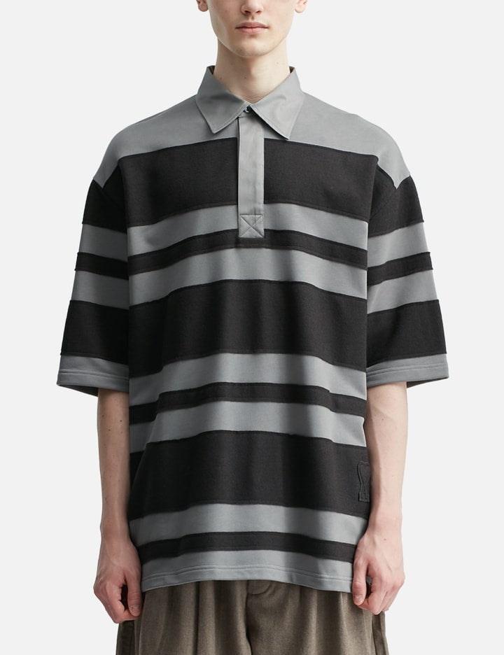 Grey Cotton Ami De Coeur Stiped Polo