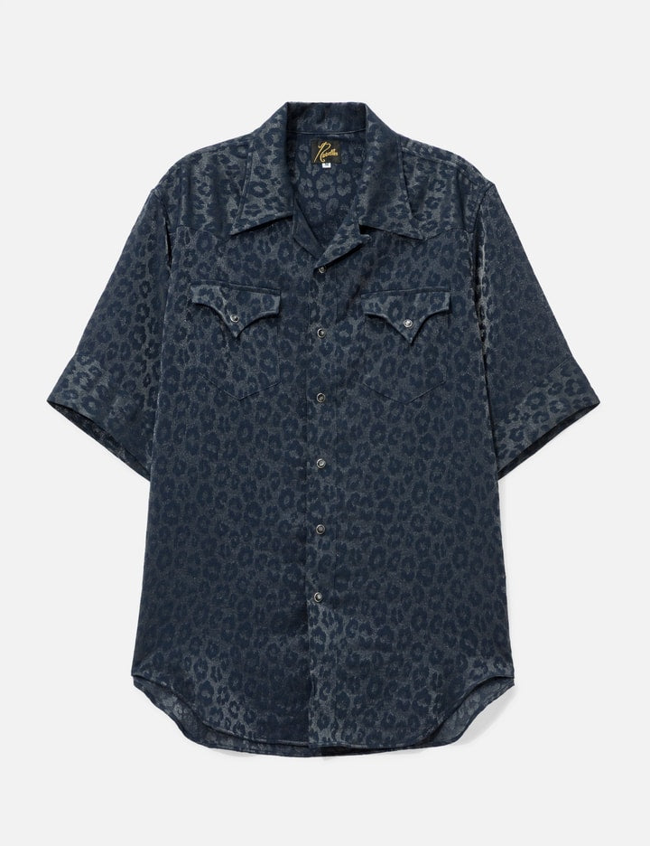 Short Sleeves Western Shirt - Rayon Leopard Jacquard