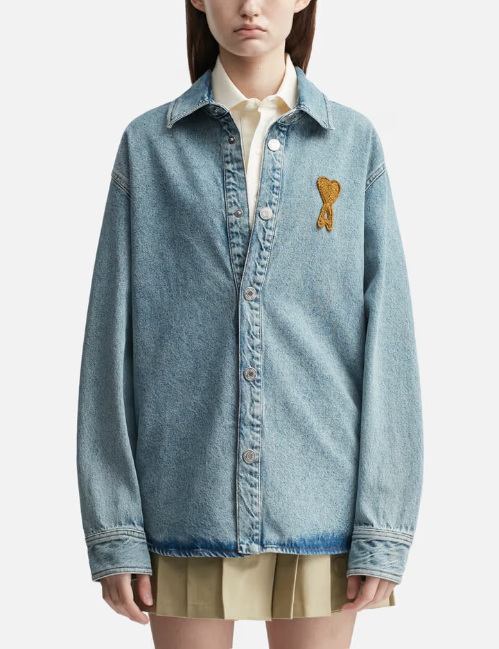 Blue Cotton Knitted Ami De Coeur Overshirt
