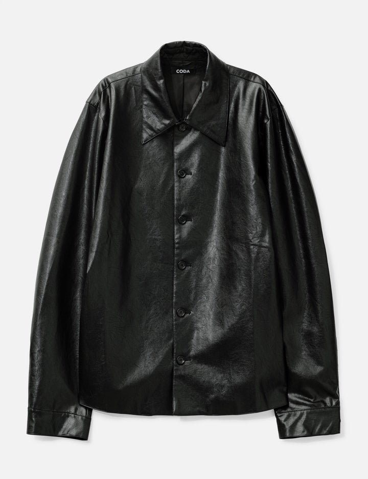 Black Synthetic Leather Cut Out Tiered Jacket