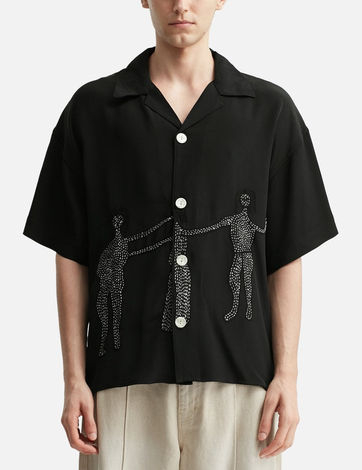 Black Short Sleeve Dancing Woman Silk Shirt