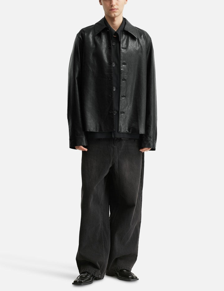 Black Synthetic Leather Cut Out Tiered Jacket