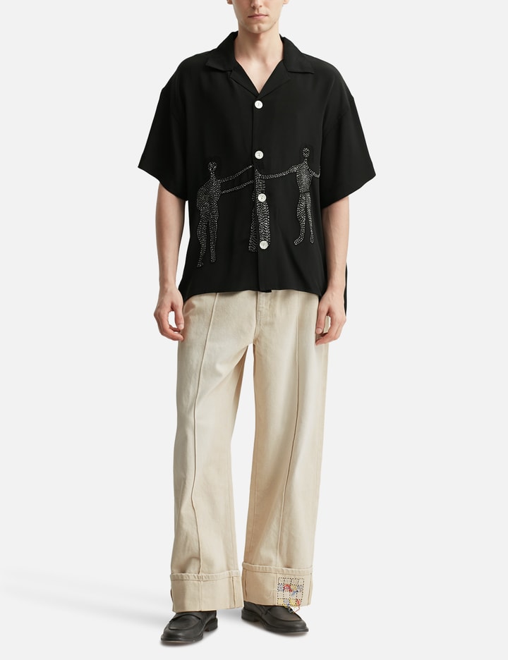 Black Short Sleeve Dancing Woman Silk Shirt