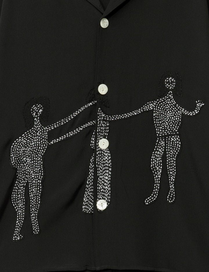 Black Short Sleeve Dancing Woman Silk Shirt