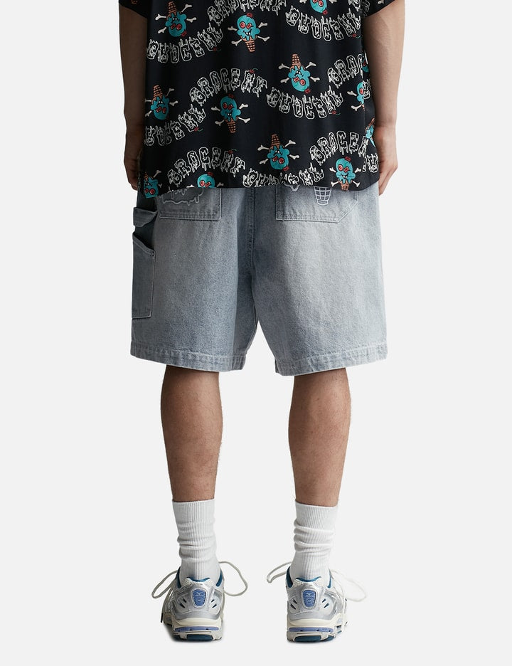GROCERY X ICECREAM EMBROIDERY LOGO WASHED DENIM SHORTS