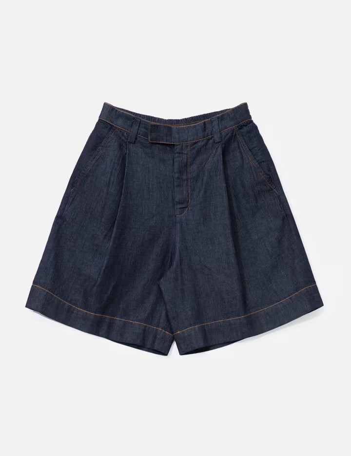Light Denim Pleated Shorts