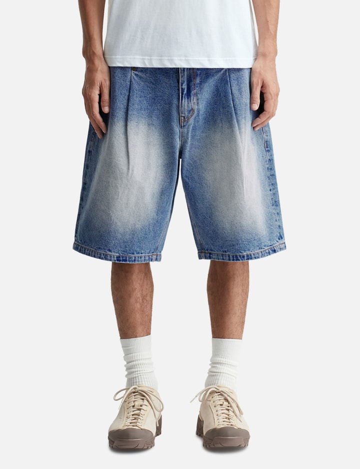 Pleated Denim Shorts