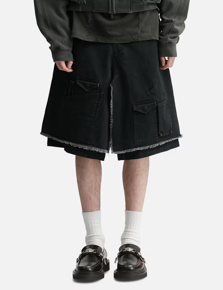 Washed Layered Cargo Skirt Shorts