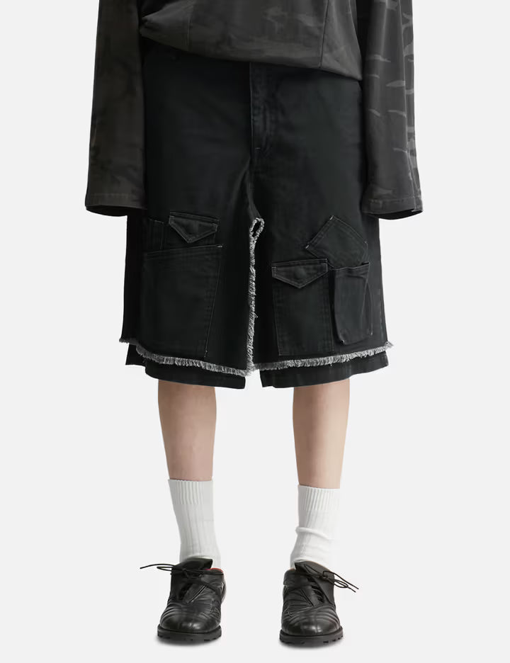 Washed Layered Cargo Skirt Shorts
