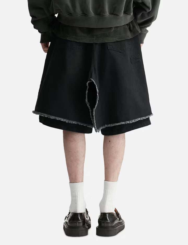 Washed Layered Cargo Skirt Shorts