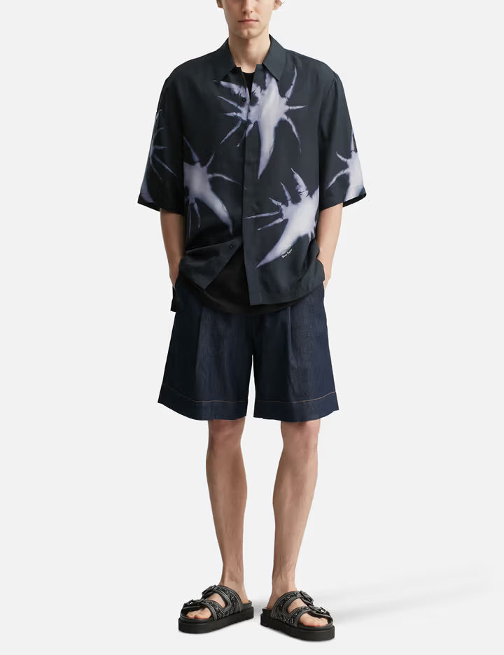 Light Denim Pleated Shorts