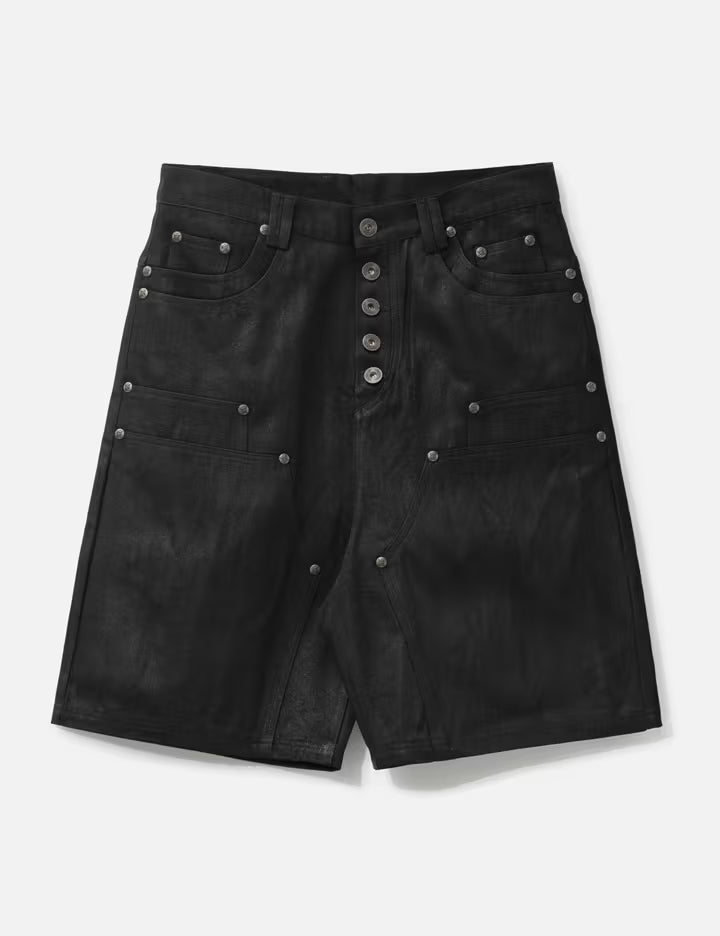 "Rexel" Waxed Double Knee Work Jorts In Black Denim