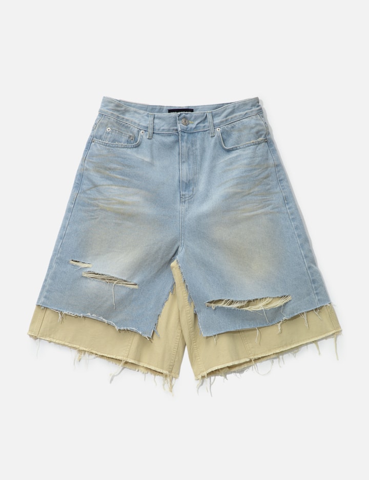Layered Skirt Denim Carpenter Shorts