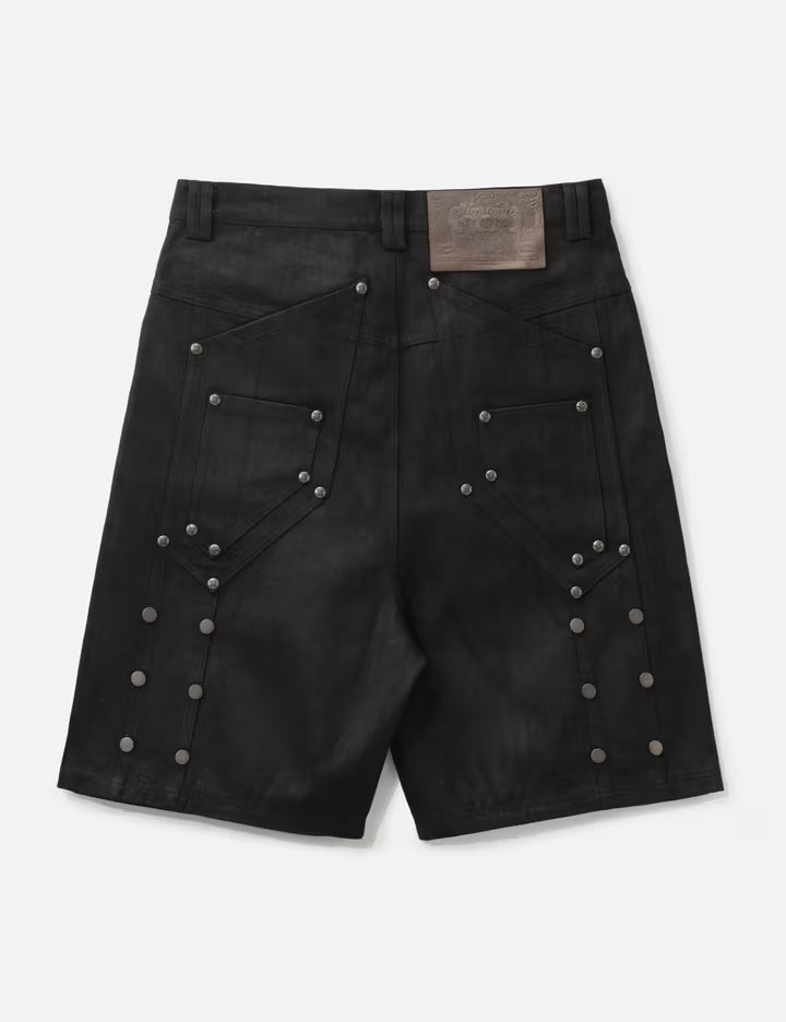 "Rexel" Waxed Double Knee Work Jorts In Black Denim