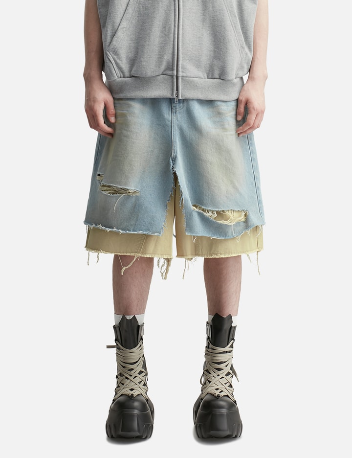 Layered Skirt Denim Carpenter Shorts