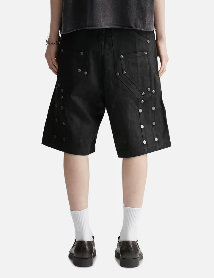 "Rexel" Waxed Double Knee Work Jorts In Black Denim