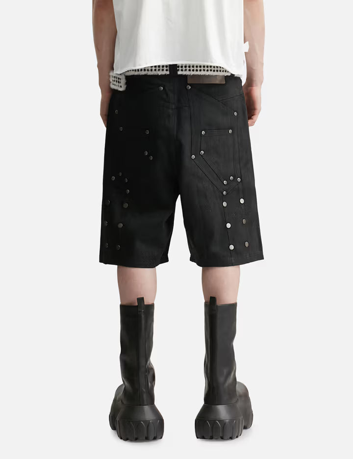 "Rexel" Waxed Double Knee Work Jorts In Black Denim