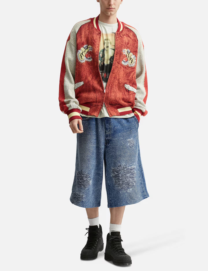 Knit Denim Baggy Shorts